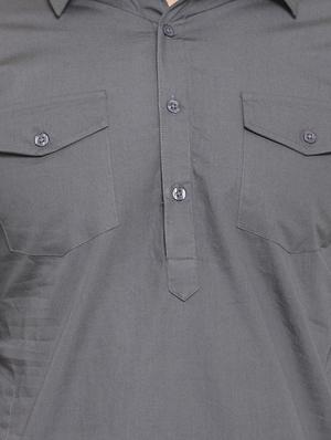 grey solid pathani kurta - 16226439 - Standard Image - 5