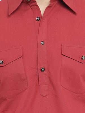 red solid pathani kurta - 16226454 - Standard Image - 5