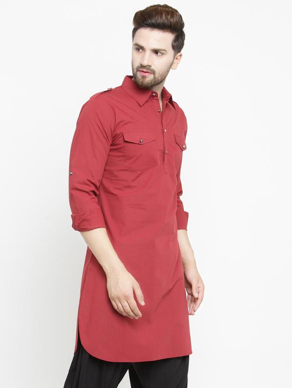 red solid pathani kurta - 16226454 - Zoom Image - 2