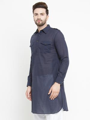 blue solid pathani kurta - 16226457 - Standard Image - 2