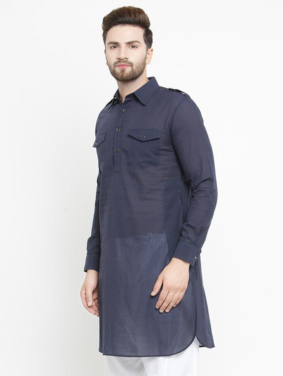blue solid pathani kurta - 16226457 - Zoom Image - 2