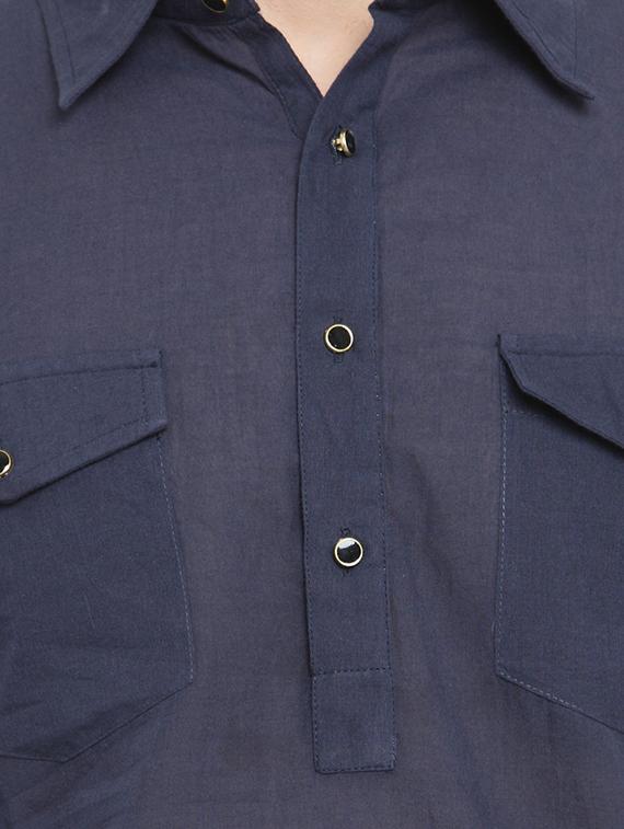blue solid pathani kurta - 16226457 - Zoom Image - 5