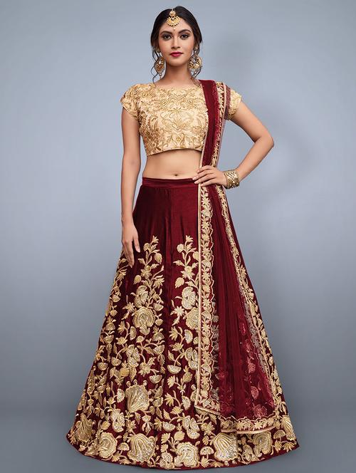 floral embroidered a-line lehenga - 16226886 - Standard Image - 1