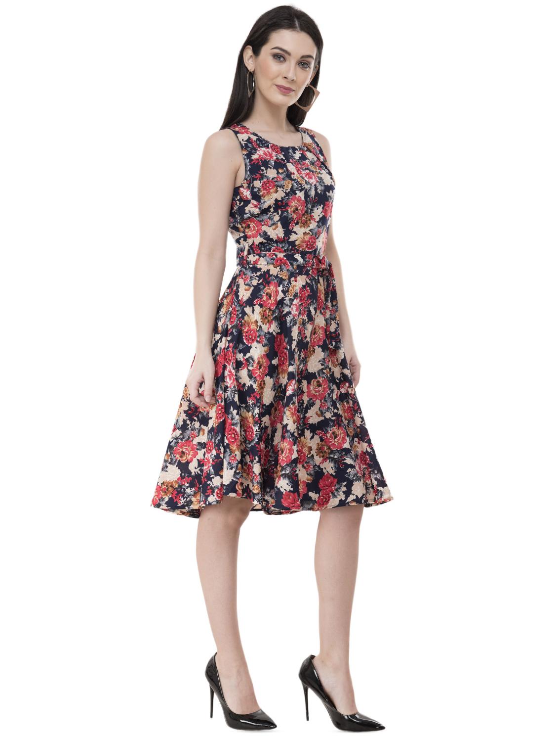 tie knot floral flared dress - 16227188 - Zoom Image - 2