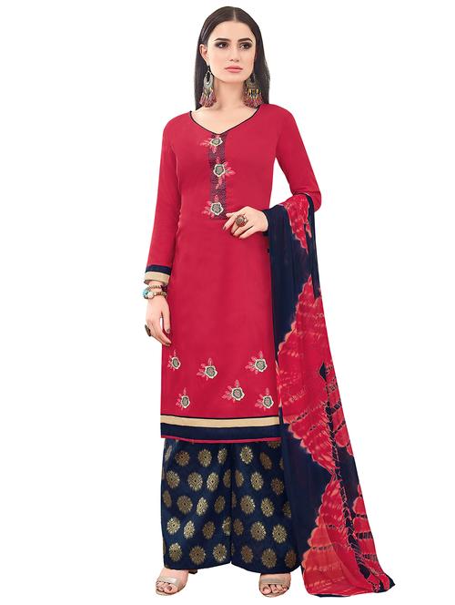 embroidered palazzo unstitched suit - 16227823 - Very Small Image - 1