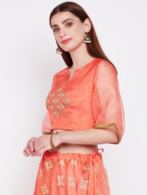 orange georgette embroidered blouse - 16228273 - Standard Image - 2