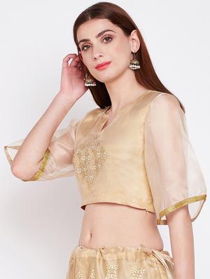 beige georgette embroidered blouse - 16228274 - Standard Image - 2
