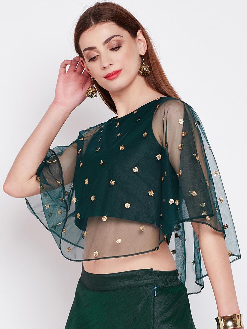 green net embroidered blouse - 16228278 - Zoom Image - 2