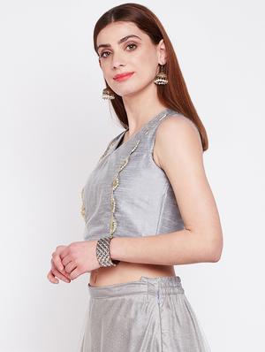 grey silk embroidered blouse - 16228279 - Standard Image - 2