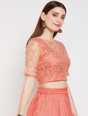 pink net embroidered blouse - 16228283 - Standard Image - 2
