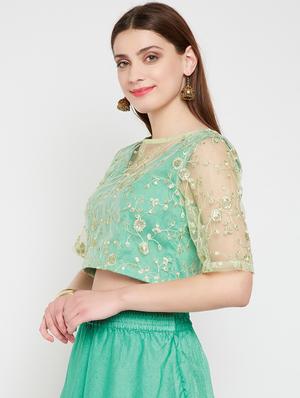 green net embroidered blouse - 16228284 - Standard Image - 2