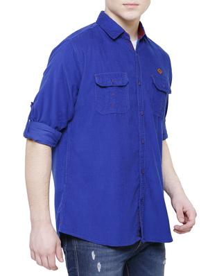 blue corduroy solid casual shirt - 16228423 - Standard Image - 2