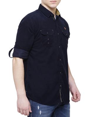 navy blue corduroy solid casual shirt - 16228427 - Standard Image - 2