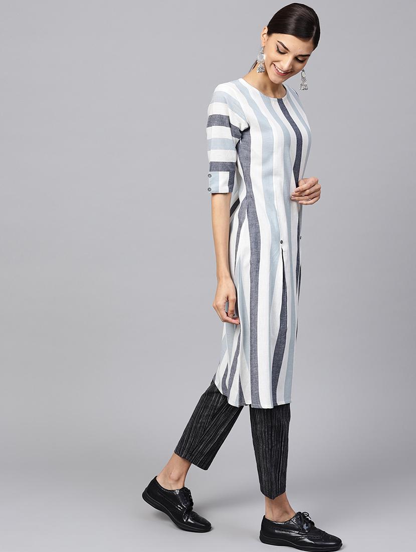 stripes straight kurta - 16228747 - Zoom Image - 2