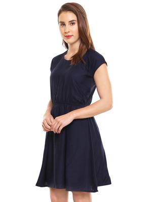 gathered solid skater dress - 16230655 - Standard Image - 2
