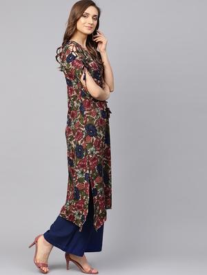 floral printed straight kurta - 16231941 - Standard Image - 2