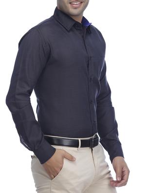 blue solid formal shirt - 16234992 - Standard Image - 2