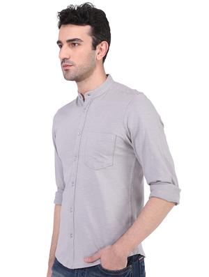 grey solid casual shirt - 16235014 - Standard Image - 2