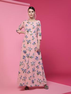 round neck floral maxi dress - 16235159 - Standard Image - 2