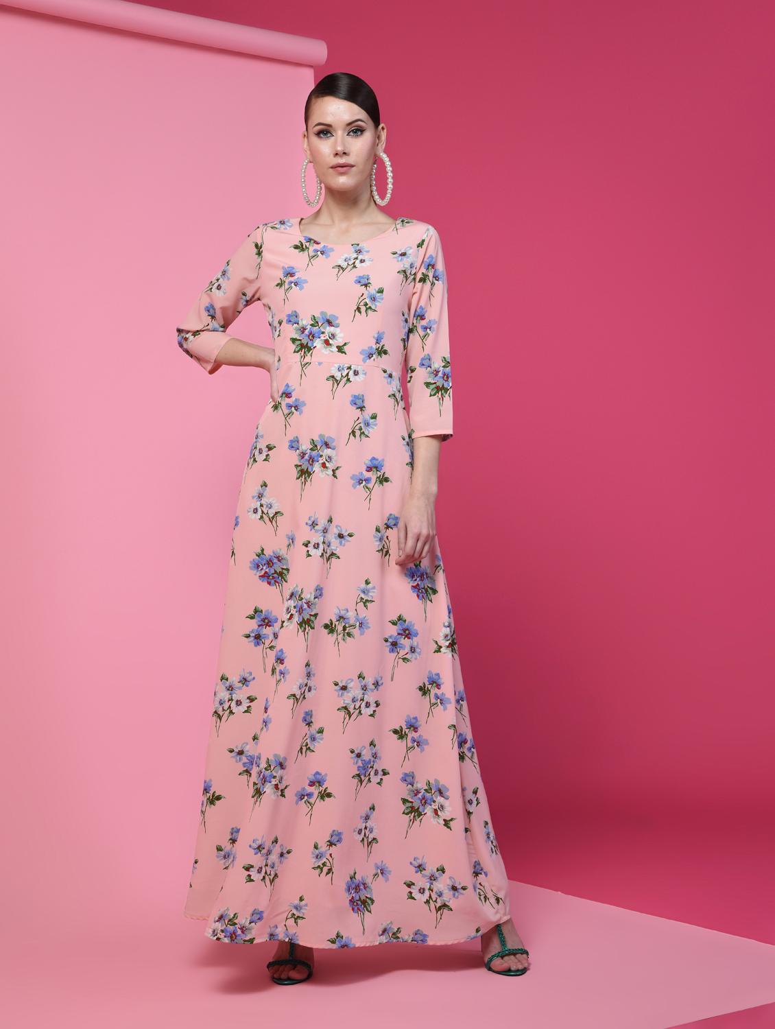 round neck floral maxi dress - 16235159 - Zoom Image - 2
