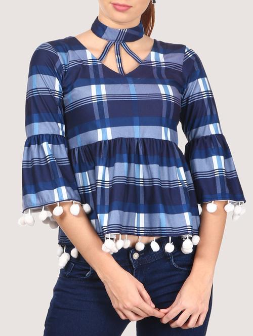 blue hosery blouson top - 16235193 - Standard Image - 1