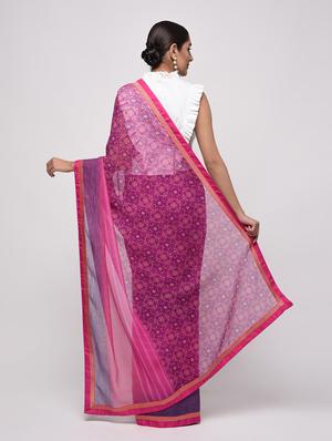 zari bordered printed saree with blouse - 16236726 - Standard Image - 2