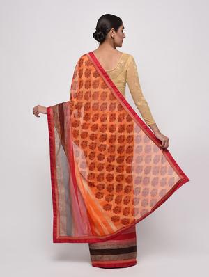 zari bordered printed saree with blouse - 16236728 - Standard Image - 2