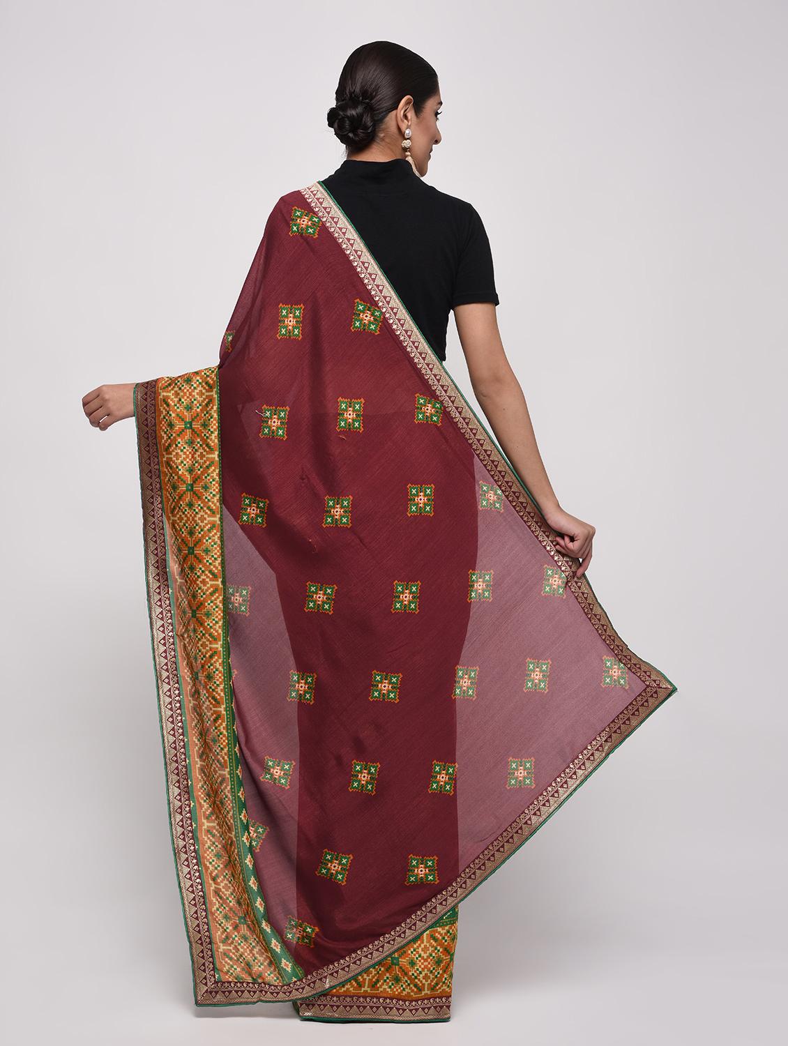 bordered woven saree with blouse - 16236732 - Zoom Image - 2