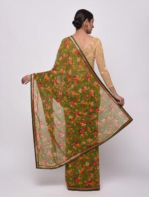 zari bordered floral saree with blouse - 16236738 - Standard Image - 2
