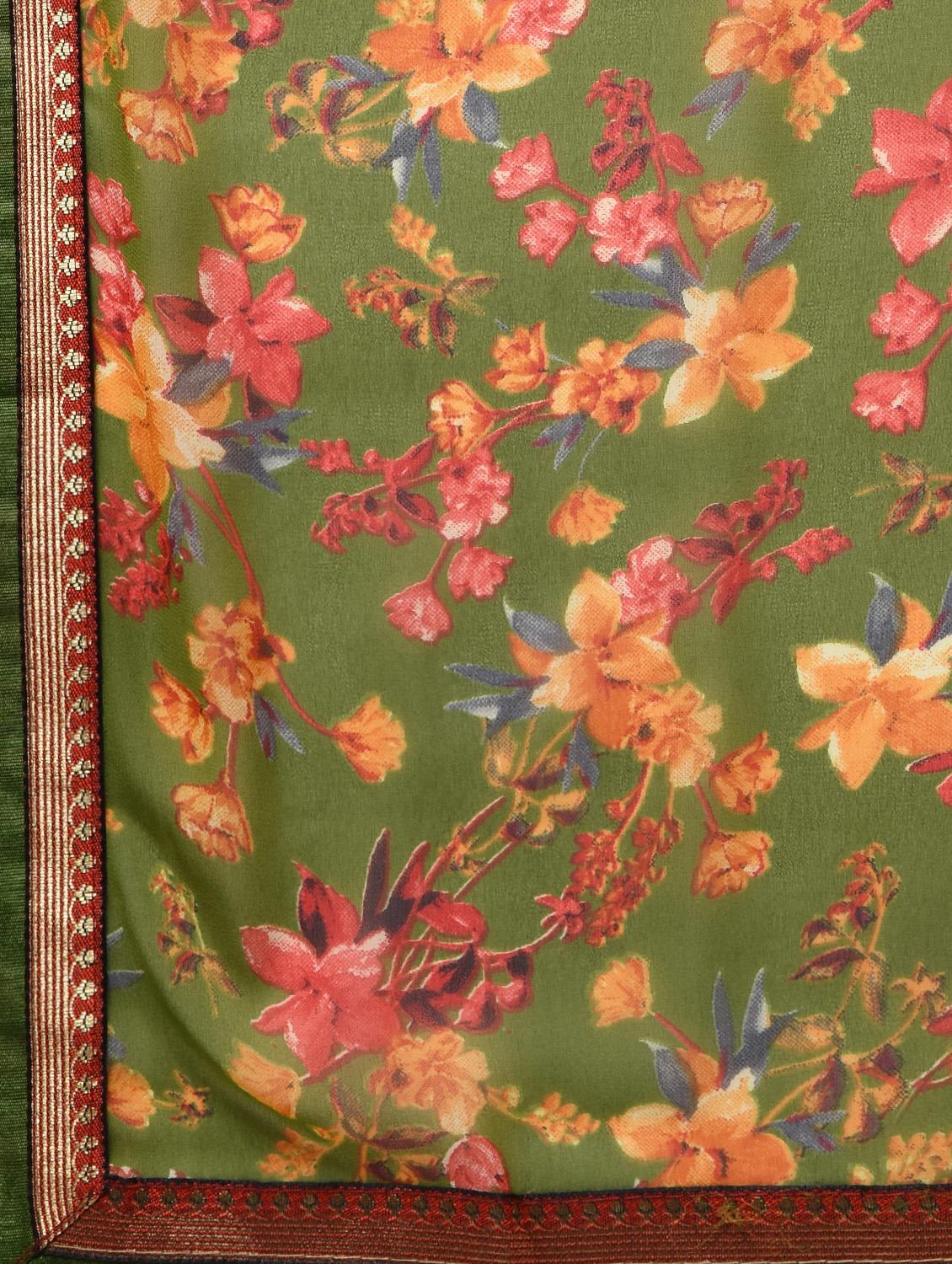zari bordered floral saree with blouse - 16236738 - Zoom Image - 5