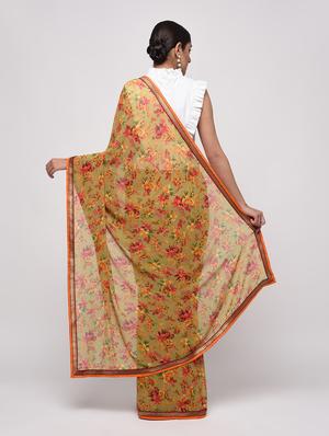 zari bordered floral saree with blouse - 16236740 - Standard Image - 2