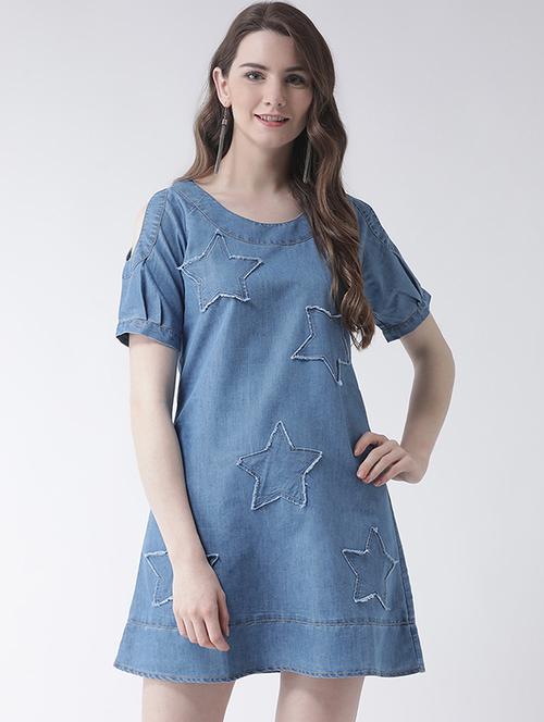 applique a-line cold shoulder dress - 16236812 - Standard Image - 1