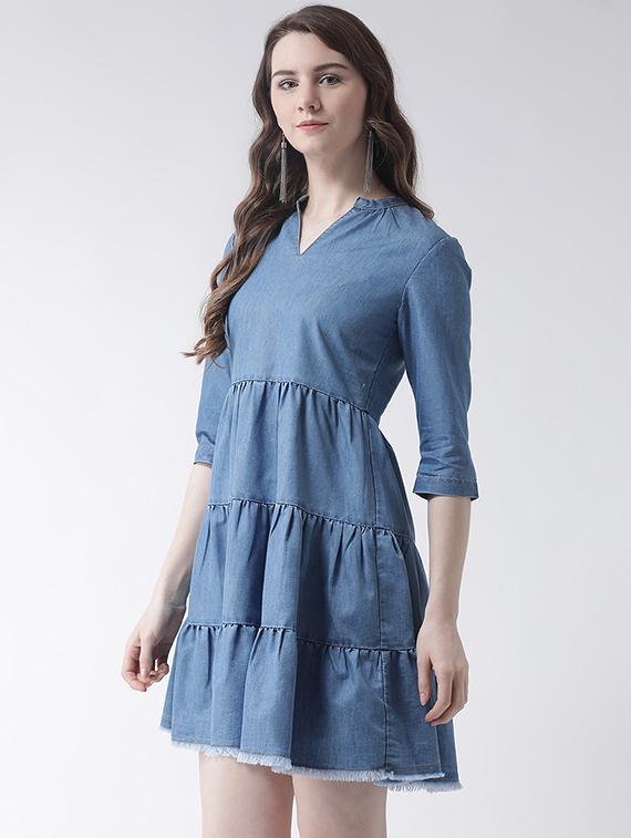 fringed hem gathered dress - 16236816 - Zoom Image - 2