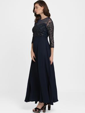 mesh panel embellished gown - 16237258 - Standard Image - 2