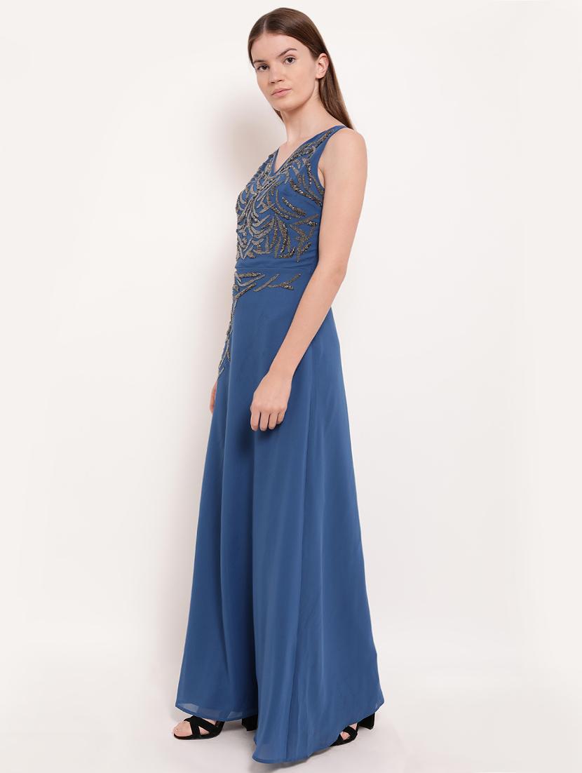 v- neck embellished gown - 16237321 - Zoom Image - 2