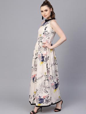 contrast binding floral maxi dress - 16237394 - Standard Image - 2