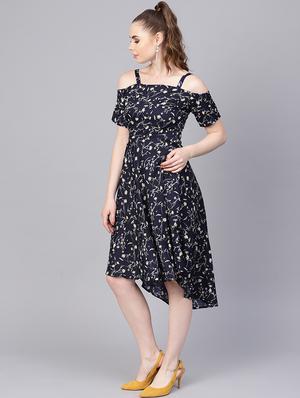 cold shoulder floral high low dress - 16237398 - Standard Image - 2