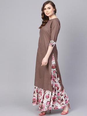 solid kurta with floral sharara set - 16237466 - Standard Image - 2