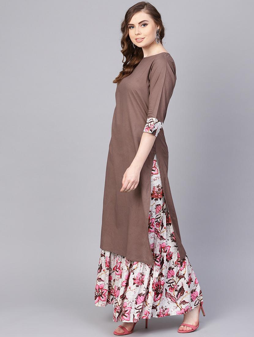 solid kurta with floral sharara set - 16237466 - Zoom Image - 2