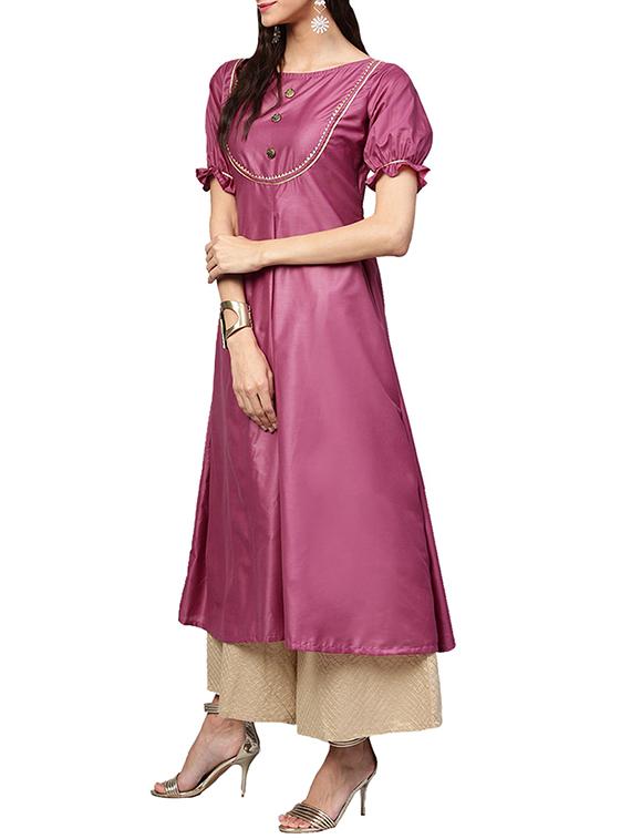 solid a-line kurta - 16237816 - Zoom Image - 2