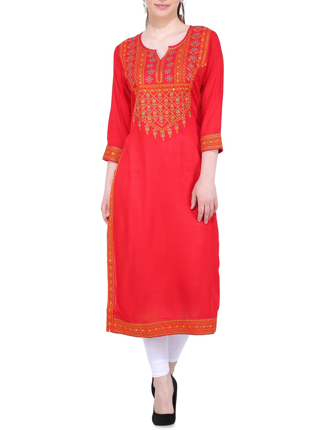 Embroidered straight kurta - 16237902 - Zoom Image - 2
