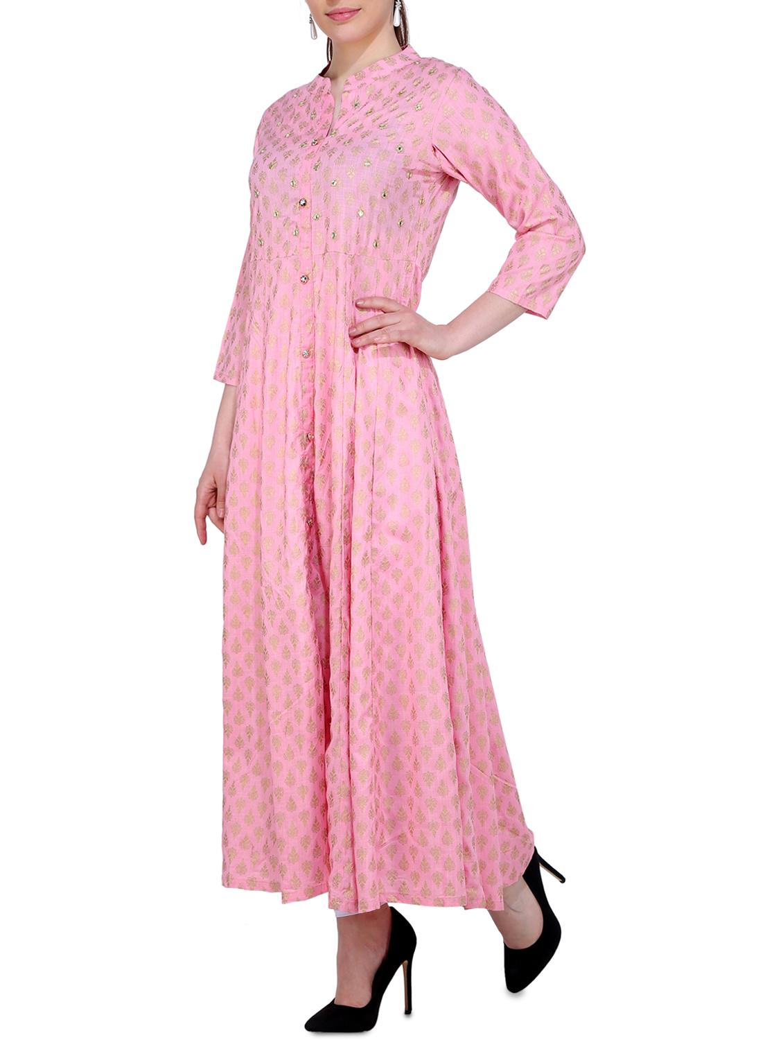 Foil print anarkali kurta - 16239110 - Zoom Image - 2