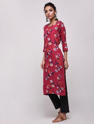 floral printed straight kurta - 16239829 - Standard Image - 2
