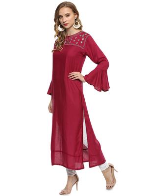 Embroidered bell sleeved straight kurta - 16241333 - Standard Image - 2