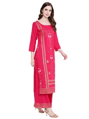 foil printed straight kurta palazzo set - 16243822 - Standard Image - 2