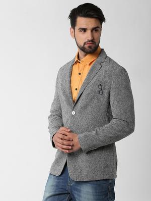 grey solid single breasted casual blazer - 16243861 - Standard Image - 2
