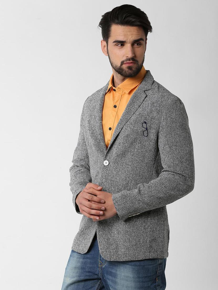 grey solid single breasted casual blazer - 16243861 - Zoom Image - 2