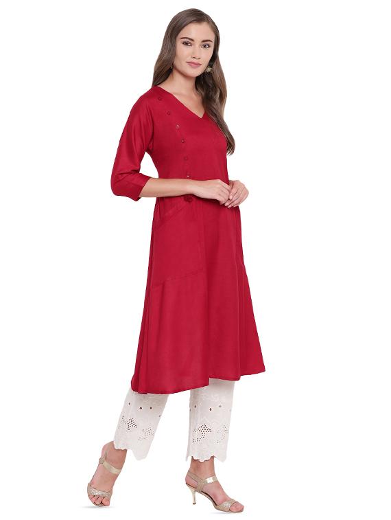 Solid a-line kurta - 16244135 - Zoom Image - 2