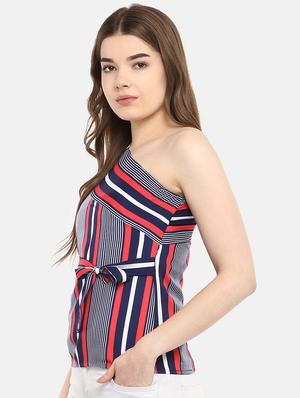 tie front striped single shoulder top - 16244621 - Standard Image - 2