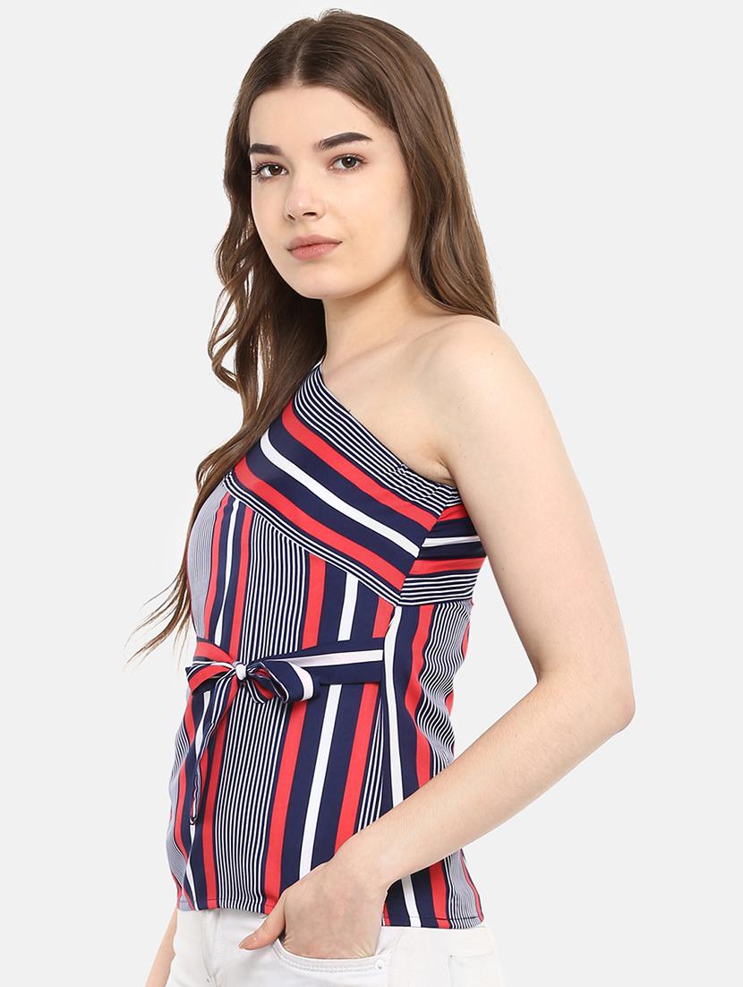 tie front striped single shoulder top - 16244621 - Zoom Image - 2
